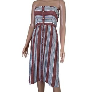 Becaal dress stripped strapless midi light weight brick white SZ  SM swim/beach